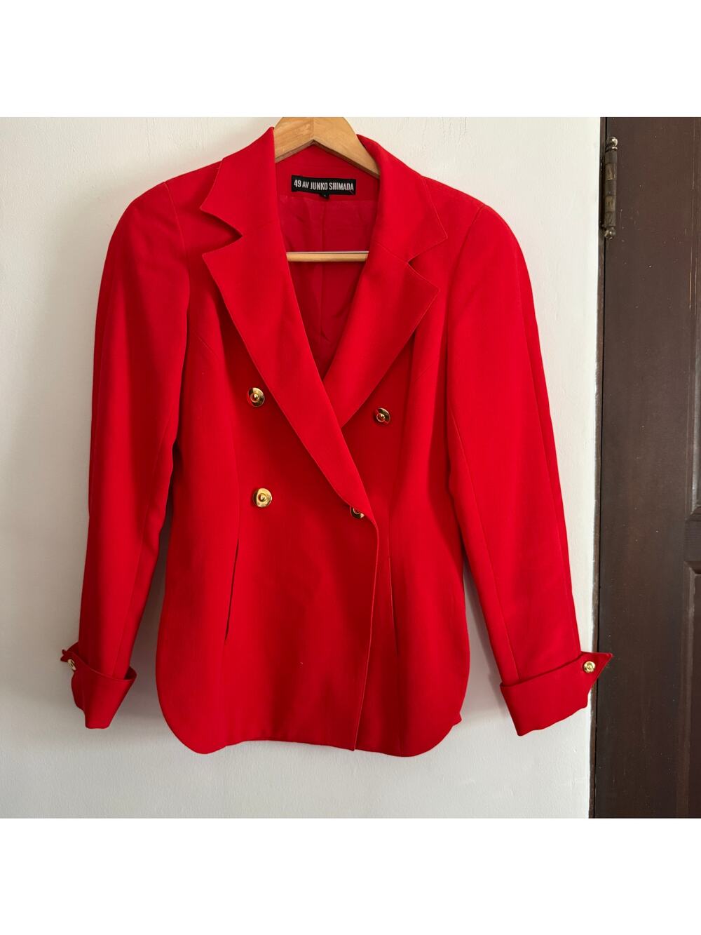 90s Vintage 49 AV JUNKO SHIMADA | Red Double Breasted Wool Tailored Blazer US 4